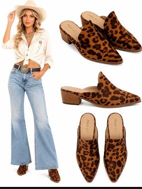 A RIDER Girl Leopard Print Slip-On Mule Booties - Leopard Brown - 6
